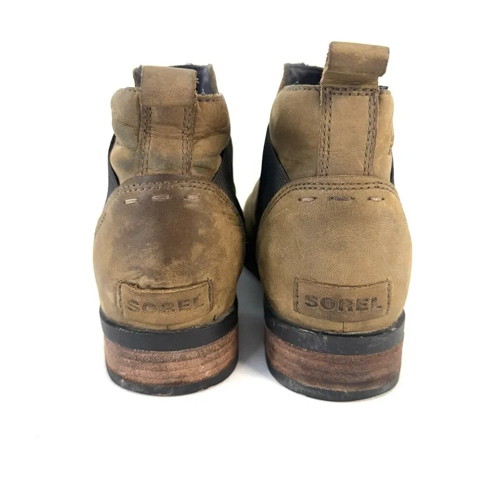 Sorel Emelie NL2671-245 Chelsea Women's 10 Tan Leather Ankle Pull On Boots Brown